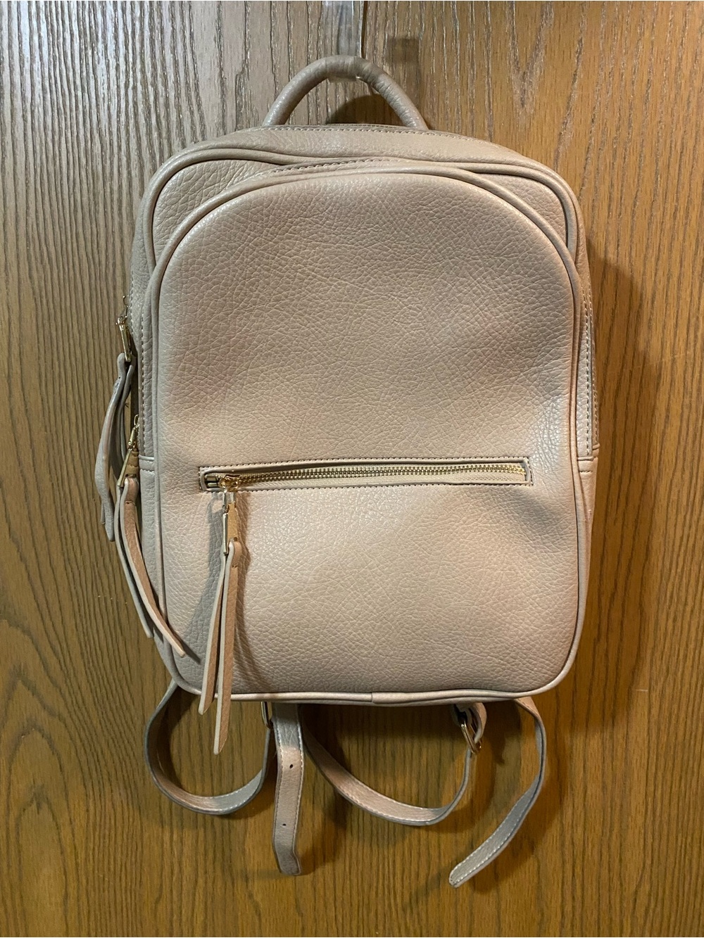 Cream Pebbled Faux Leather Mini Backpack with Front Zip Pocket